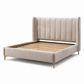 Modernes Polsterbett 180 × 200 cm, Beige und Gold, hohes Kopfteil mit Kanalsteppung und Lattenrost