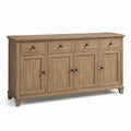 Sideboard aus Holzwerkstoff, Braun mit schwarzen Griffen, 180 × 45 × 90 cm, 4 Türen und 4 Schubladen, Landhausstil