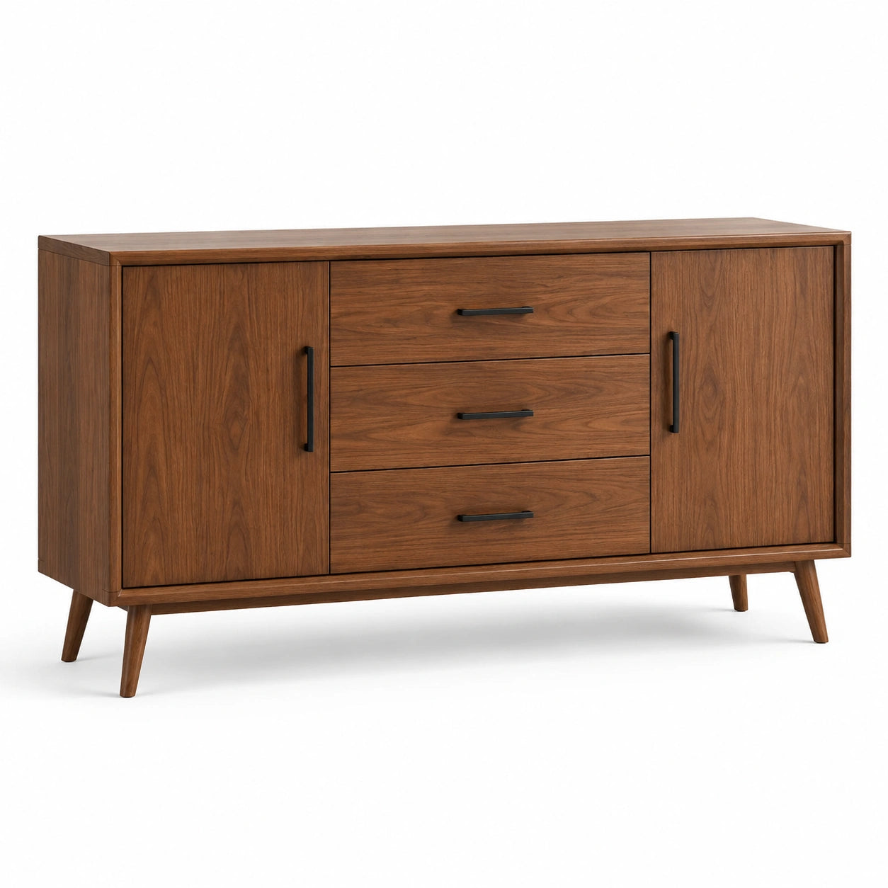 Sideboard 150 × 40 × 80 cm in Braun und Schwarz mit 3 Schubladen und 2 Türen