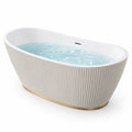 Freistehende ovale Badewanne aus Sanitäracryl, 170 × 80 × 72 cm, Weiß mit goldfarbener Zierleiste