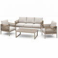 4-teiliges Garten-Loungeset mit Dreisitzer 190 × 78 × 82 cm, 2 Sesseln 75 × 78 × 82 cm und Tisch 110 × 60 × 42 cm, Beige, Taupe und Braun