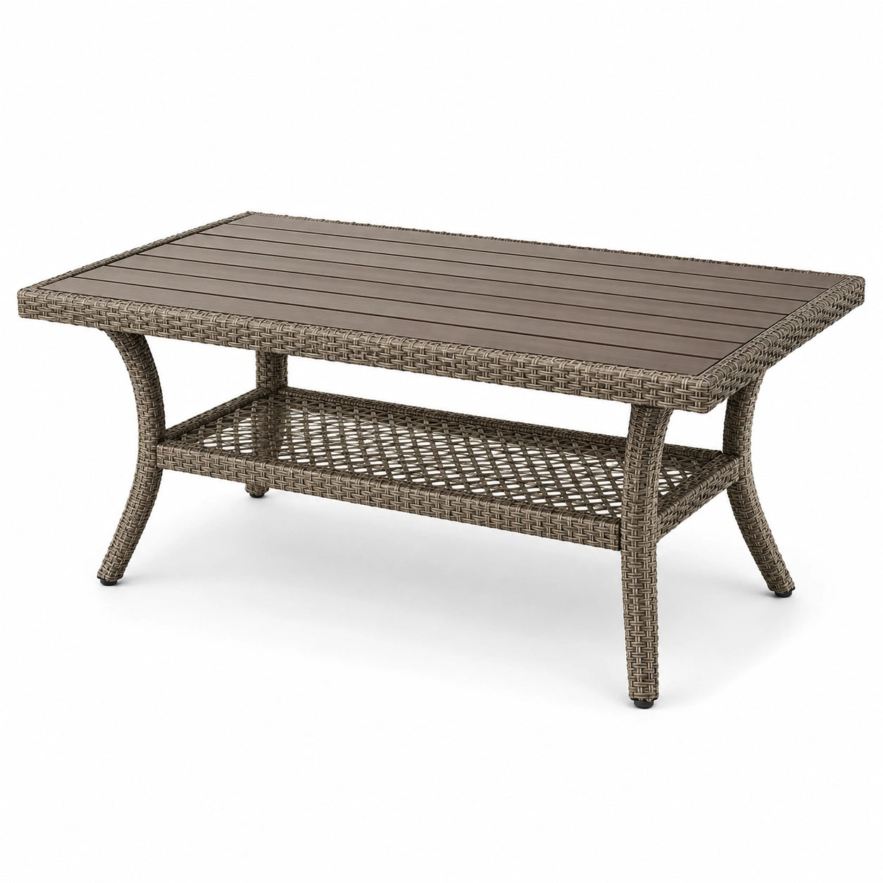 Moderner Gartentisch mit Ablage, 110 × 60 × 45 cm, Polyrattan in Braun