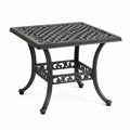 Quadratischer Garten-Beistelltisch aus Aluminiumguss, Schwarz, 61 × 61 × 61 cm, mit klassischem Ornamentdesign