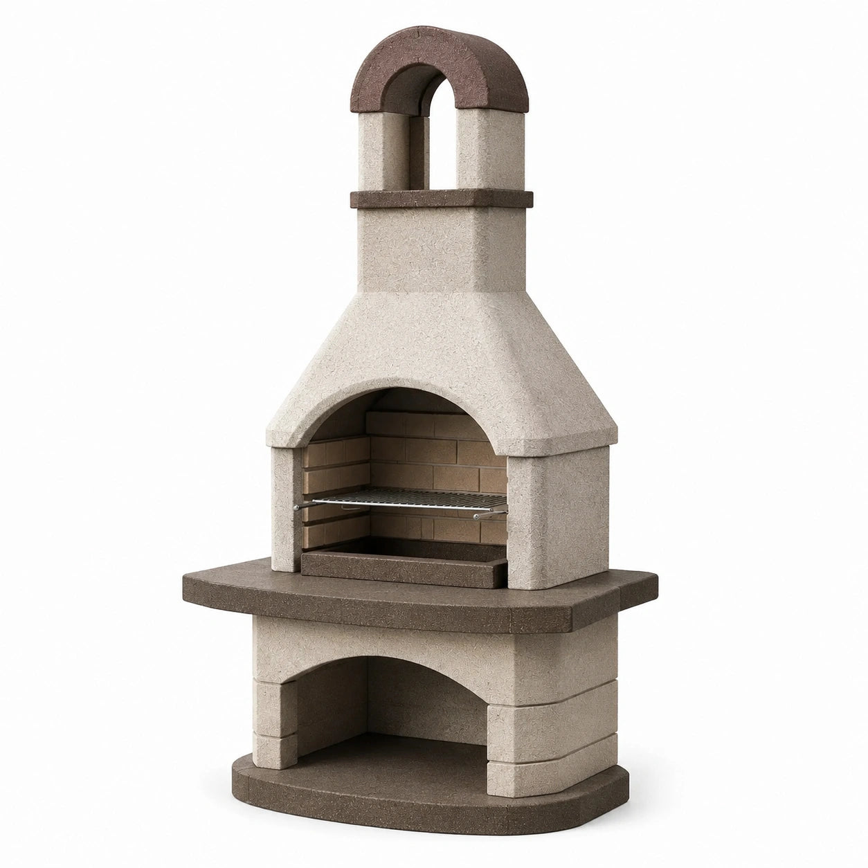 Beton-Gartengrill mit Kamin, Grillrost und Ablagefach, 110 × 65 × 210 cm, Beige/Braun