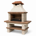 Gartengrill mit Kamin, Stahlrost und Ablageflächen, 110 × 65 × 210 cm, Beige/Braun/Schwarz