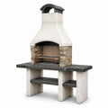 Grillkamin aus Betonwerkstein mit höhenverstellbarem Grillrost und Ablageflächen, 160 × 60 × 245 cm, Cremeweiß, Anthrazit, Grau und Braun