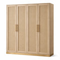 Viertüriger Kleiderschrank mit Rattangeflecht in Natur und Gold, 180 × 55 × 200 cm