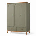 Kleiderschrank mit 3 Türen und 2 Schubladen, 120 × 55 × 190 cm, Olivgrün, Braun und Goldfarben