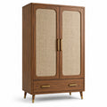 Aufbewahrungsschrank 100 × 50 × 180 cm in Braun und Beige mit Geflechttüren und Schublade, Mid-Century-Stil