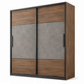 Moderner Kleiderschrank mit 2 Schiebetüren, 180 × 60 × 200 cm, Braun, Grau und Schwarz