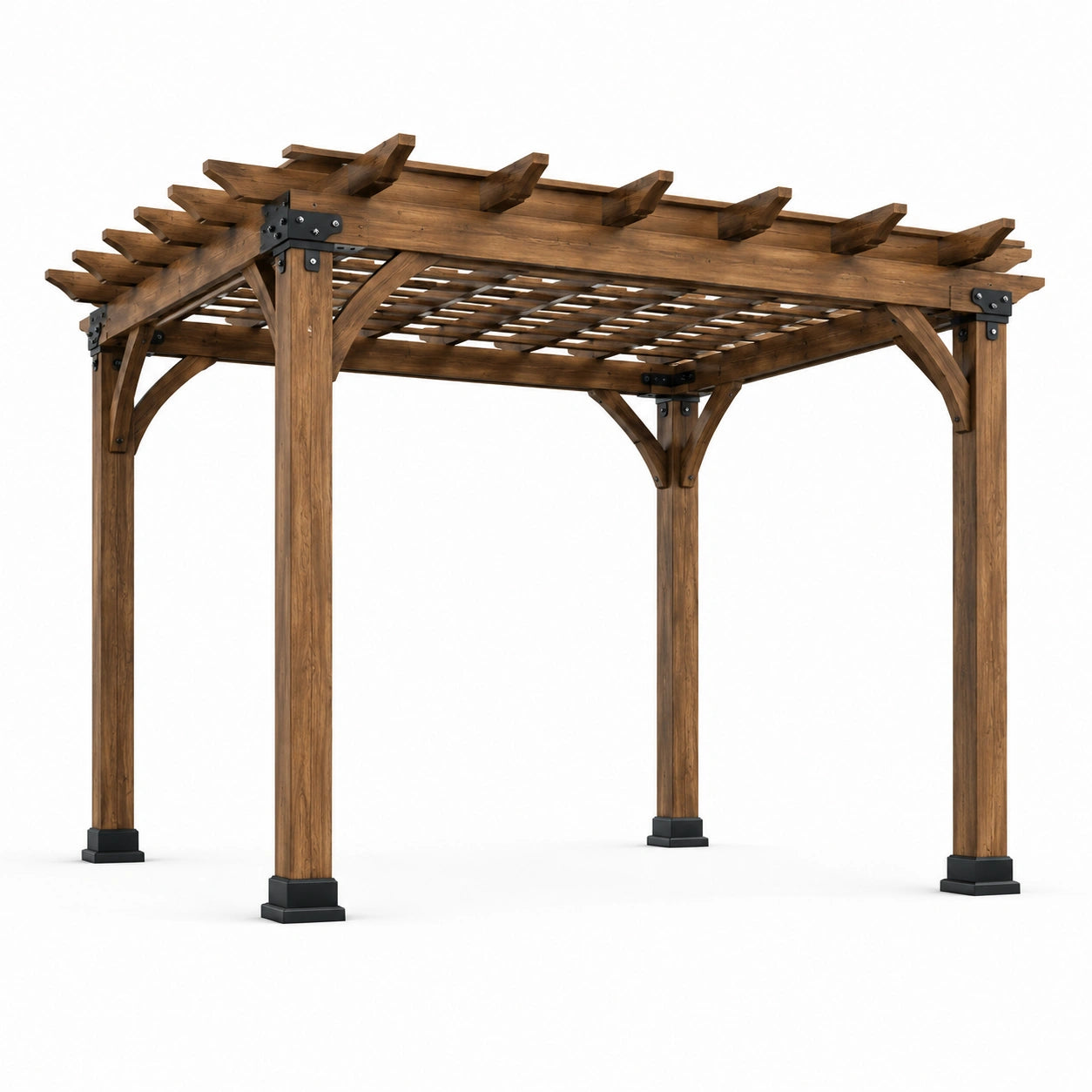Holzpergola 366 × 305 × 244 cm in Braun und Schwarz mit offenem Rankdach
