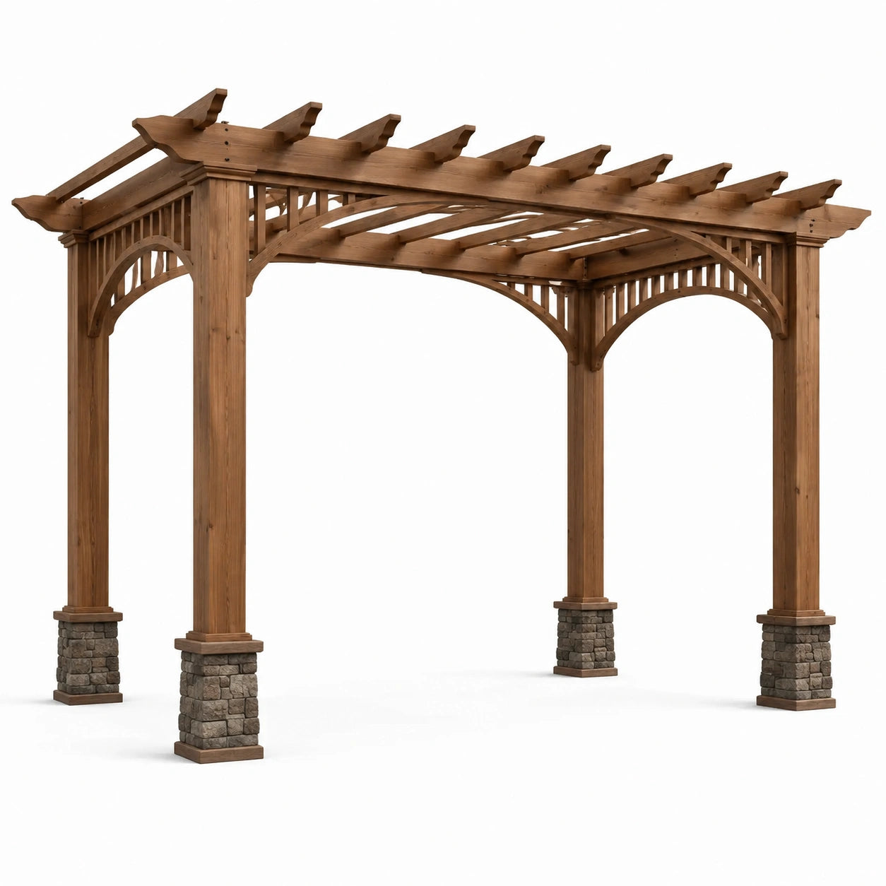 Freistehende Holzpergola in Braun und Grau mit offenem Lamellendach, 400 x 300 x 270 cm