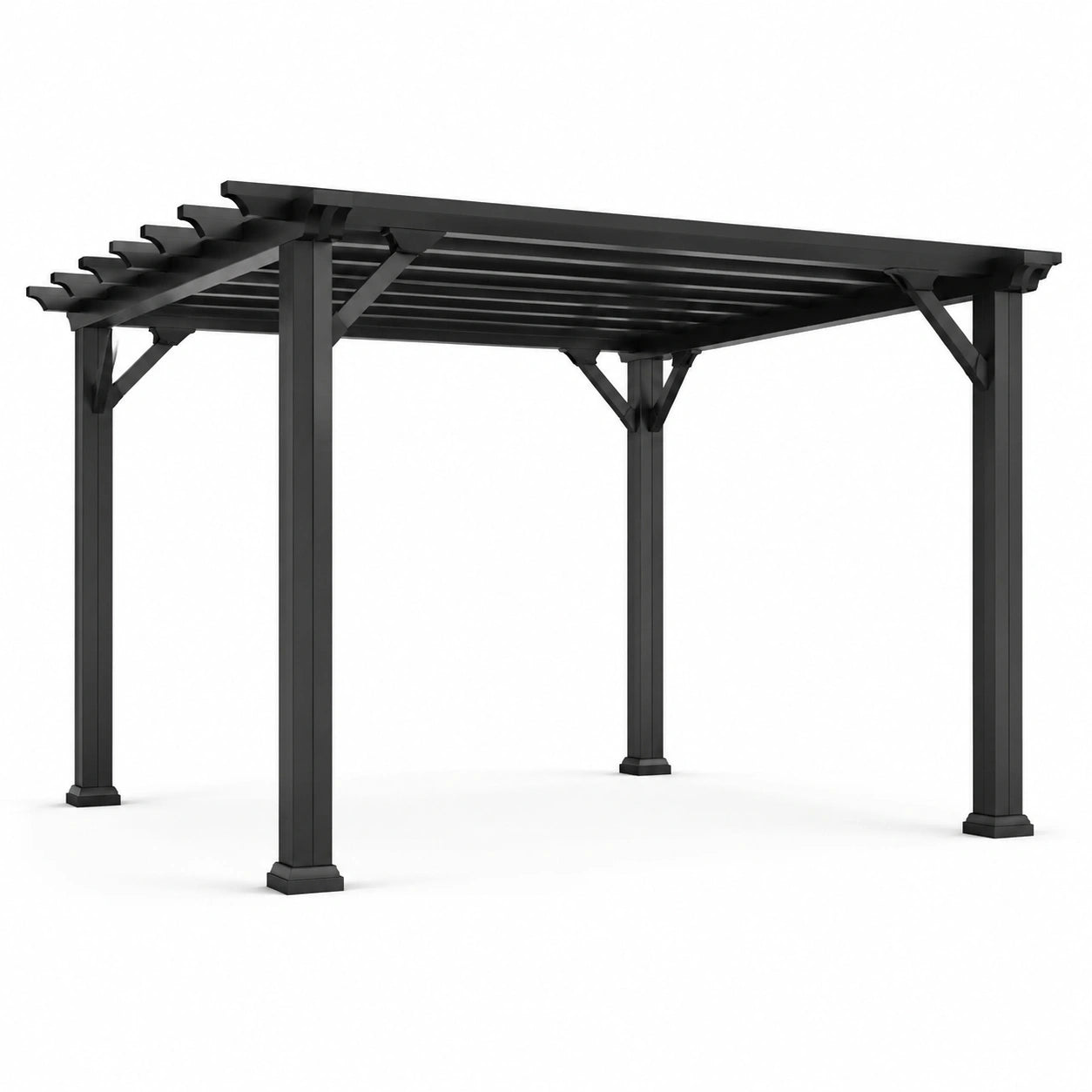 Freistehende Metall-Pergola mit offenem Lamellendach, 300 × 300 × 240 cm, Schwarz